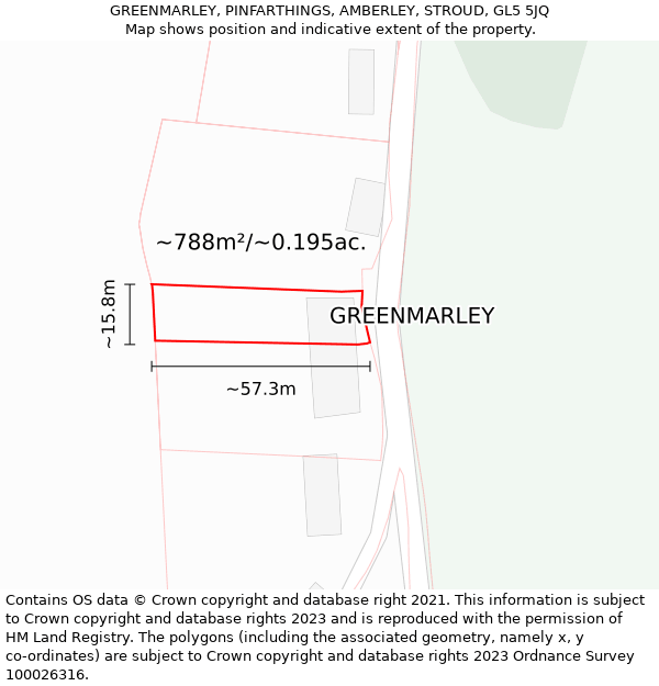 GREENMARLEY, PINFARTHINGS, AMBERLEY, STROUD, GL5 5JQ: Plot and title map