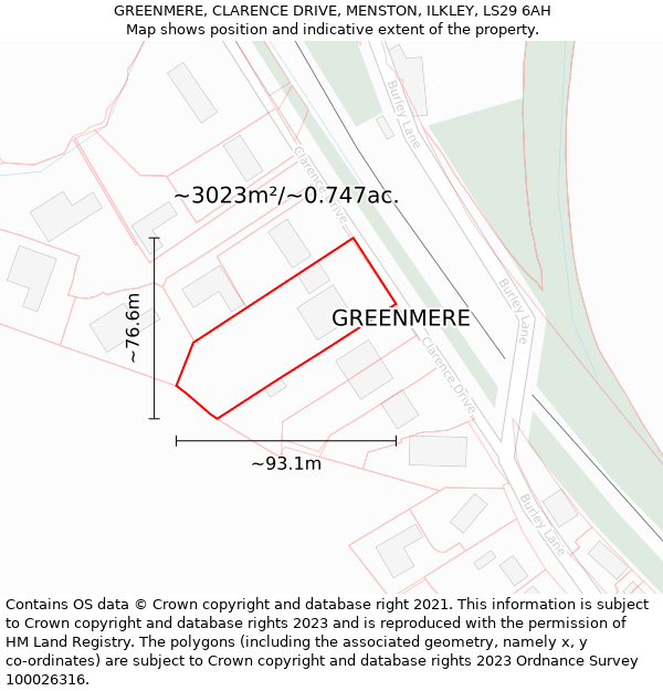 GREENMERE, CLARENCE DRIVE, MENSTON, ILKLEY, LS29 6AH: Plot and title map