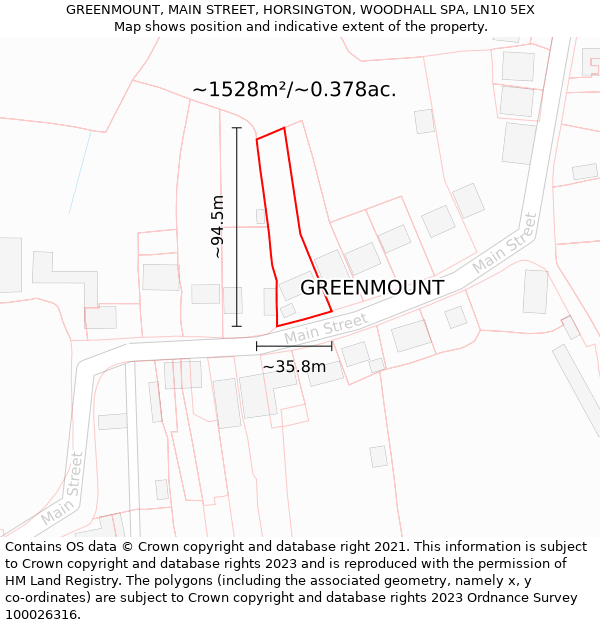 GREENMOUNT, MAIN STREET, HORSINGTON, WOODHALL SPA, LN10 5EX: Plot and title map