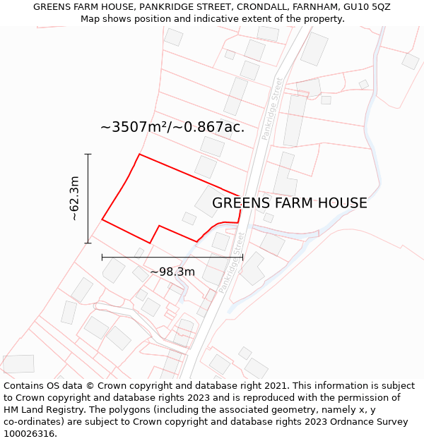 GREENS FARM HOUSE, PANKRIDGE STREET, CRONDALL, FARNHAM, GU10 5QZ: Plot and title map