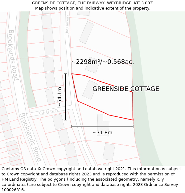 GREENSIDE COTTAGE, THE FAIRWAY, WEYBRIDGE, KT13 0RZ: Plot and title map