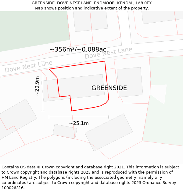 GREENSIDE, DOVE NEST LANE, ENDMOOR, KENDAL, LA8 0EY: Plot and title map