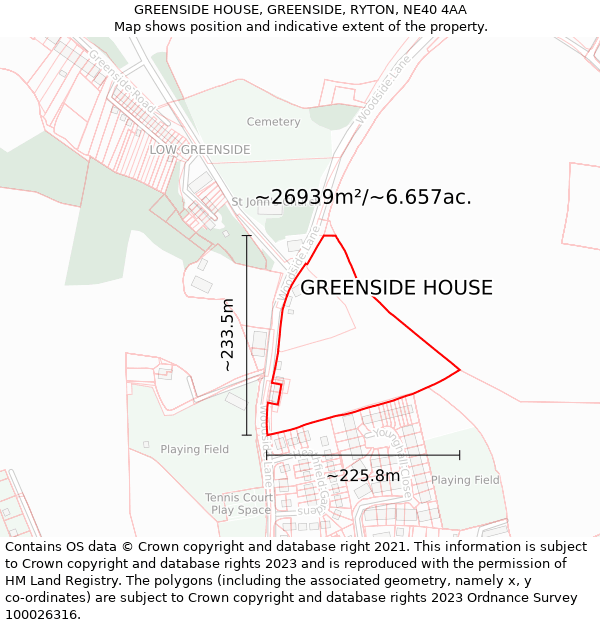 GREENSIDE HOUSE, GREENSIDE, RYTON, NE40 4AA: Plot and title map