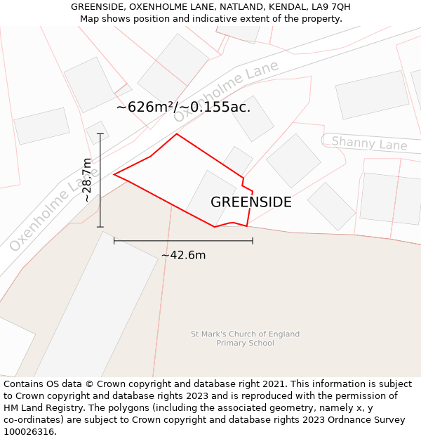 GREENSIDE, OXENHOLME LANE, NATLAND, KENDAL, LA9 7QH: Plot and title map