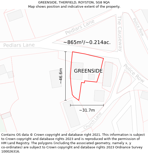 GREENSIDE, THERFIELD, ROYSTON, SG8 9QA: Plot and title map