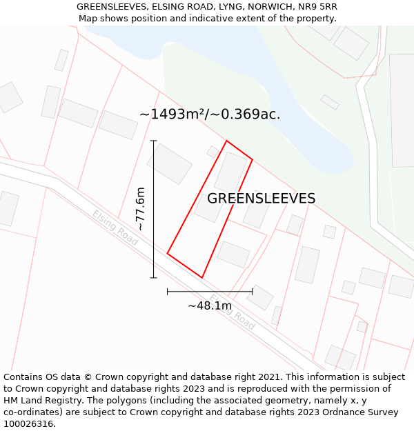 GREENSLEEVES, ELSING ROAD, LYNG, NORWICH, NR9 5RR: Plot and title map