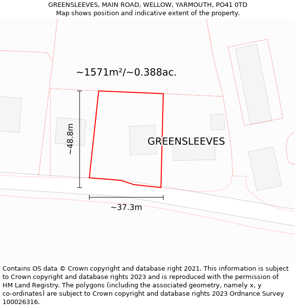 GREENSLEEVES, MAIN ROAD, WELLOW, YARMOUTH, PO41 0TD: Plot and title map