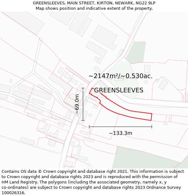 GREENSLEEVES, MAIN STREET, KIRTON, NEWARK, NG22 9LP: Plot and title map