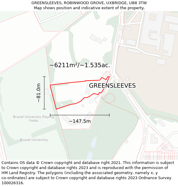 GREENSLEEVES, ROBINWOOD GROVE, UXBRIDGE, UB8 3TW: Plot and title map