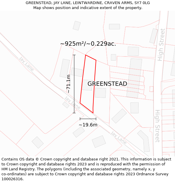 GREENSTEAD, JAY LANE, LEINTWARDINE, CRAVEN ARMS, SY7 0LG: Plot and title map