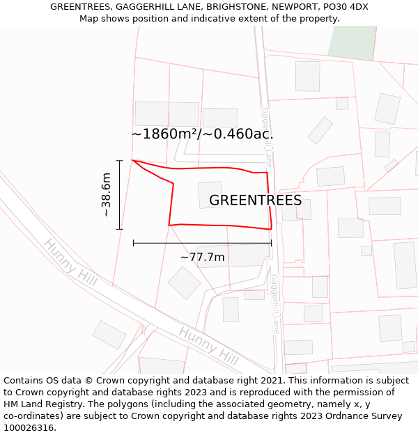 GREENTREES, GAGGERHILL LANE, BRIGHSTONE, NEWPORT, PO30 4DX: Plot and title map
