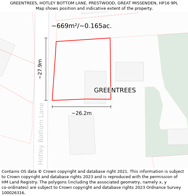 GREENTREES, HOTLEY BOTTOM LANE, PRESTWOOD, GREAT MISSENDEN, HP16 9PL: Plot and title map