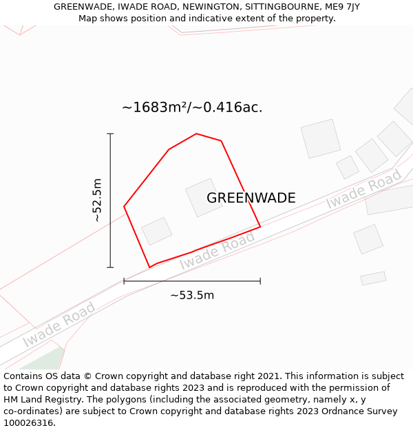 GREENWADE, IWADE ROAD, NEWINGTON, SITTINGBOURNE, ME9 7JY: Plot and title map