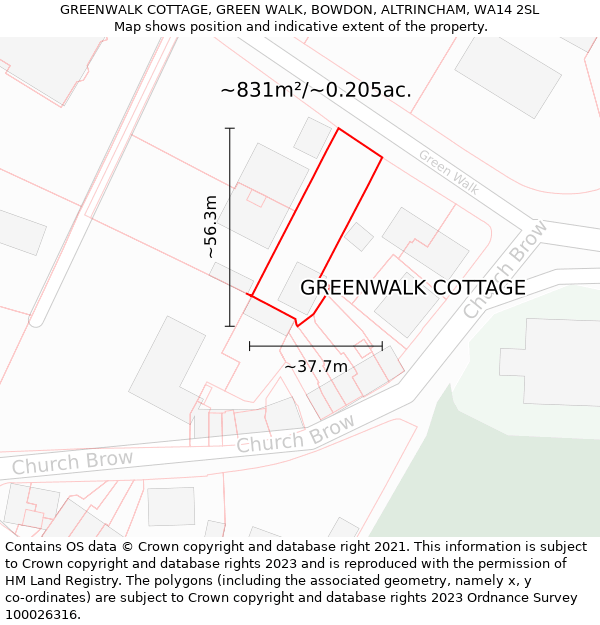 GREENWALK COTTAGE, GREEN WALK, BOWDON, ALTRINCHAM, WA14 2SL: Plot and title map
