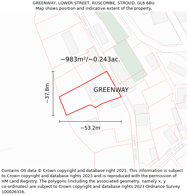 GREENWAY, LOWER STREET, RUSCOMBE, STROUD, GL6 6BU: Plot and title map