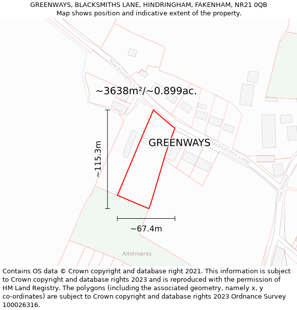 GREENWAYS, BLACKSMITHS LANE, HINDRINGHAM, FAKENHAM, NR21 0QB: Plot and title map