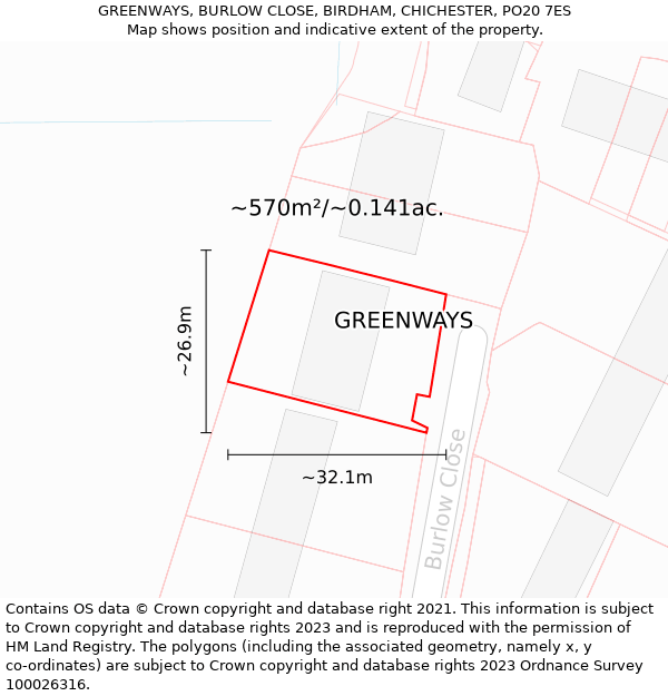 GREENWAYS, BURLOW CLOSE, BIRDHAM, CHICHESTER, PO20 7ES: Plot and title map