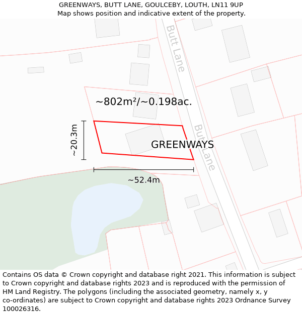 GREENWAYS, BUTT LANE, GOULCEBY, LOUTH, LN11 9UP: Plot and title map