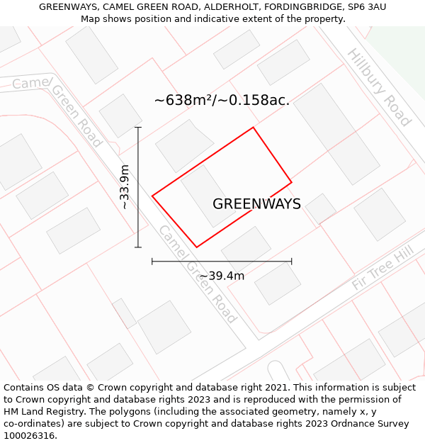 GREENWAYS, CAMEL GREEN ROAD, ALDERHOLT, FORDINGBRIDGE, SP6 3AU: Plot and title map