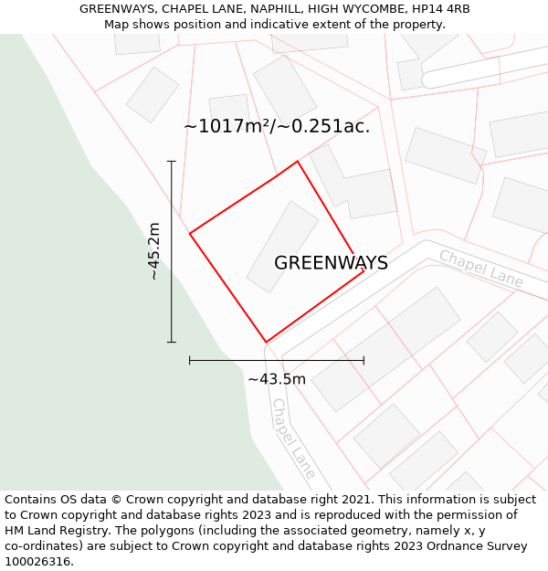 GREENWAYS, CHAPEL LANE, NAPHILL, HIGH WYCOMBE, HP14 4RB: Plot and title map