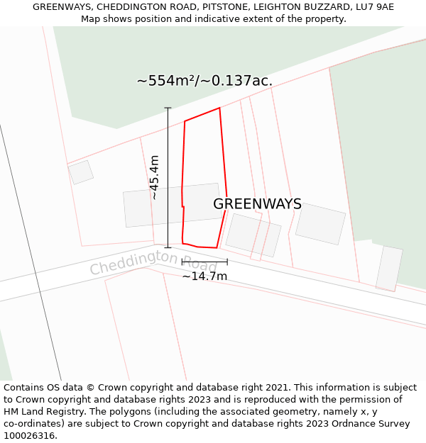 GREENWAYS, CHEDDINGTON ROAD, PITSTONE, LEIGHTON BUZZARD, LU7 9AE: Plot and title map