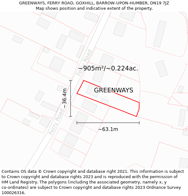 GREENWAYS, FERRY ROAD, GOXHILL, BARROW-UPON-HUMBER, DN19 7JZ: Plot and title map