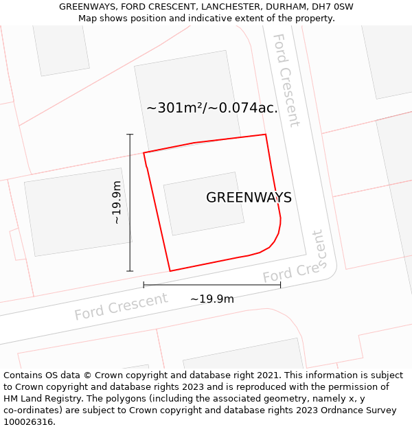 GREENWAYS, FORD CRESCENT, LANCHESTER, DURHAM, DH7 0SW: Plot and title map