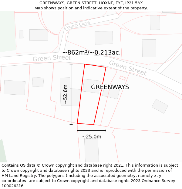 GREENWAYS, GREEN STREET, HOXNE, EYE, IP21 5AX: Plot and title map