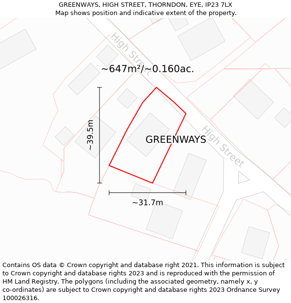 GREENWAYS, HIGH STREET, THORNDON, EYE, IP23 7LX: Plot and title map