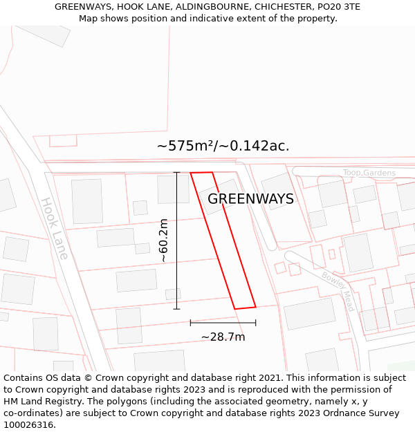 GREENWAYS, HOOK LANE, ALDINGBOURNE, CHICHESTER, PO20 3TE: Plot and title map