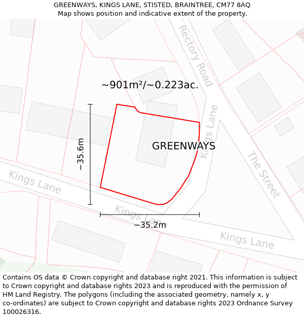 GREENWAYS, KINGS LANE, STISTED, BRAINTREE, CM77 8AQ: Plot and title map