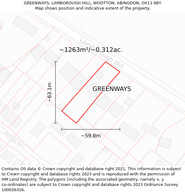 GREENWAYS, LAMBOROUGH HILL, WOOTTON, ABINGDON, OX13 6BY: Plot and title map