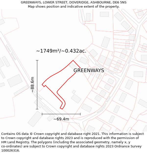 GREENWAYS, LOWER STREET, DOVERIDGE, ASHBOURNE, DE6 5NS: Plot and title map