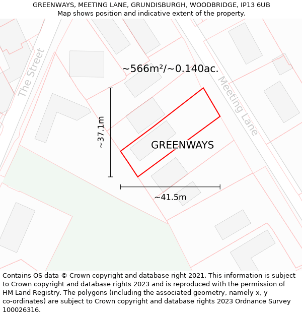 GREENWAYS, MEETING LANE, GRUNDISBURGH, WOODBRIDGE, IP13 6UB: Plot and title map