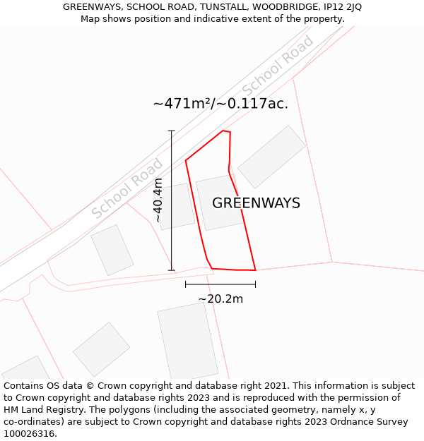 GREENWAYS, SCHOOL ROAD, TUNSTALL, WOODBRIDGE, IP12 2JQ: Plot and title map