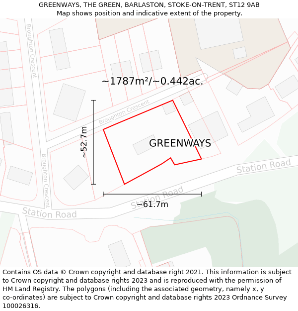GREENWAYS, THE GREEN, BARLASTON, STOKE-ON-TRENT, ST12 9AB: Plot and title map