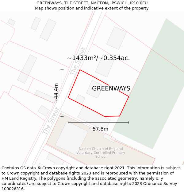 GREENWAYS, THE STREET, NACTON, IPSWICH, IP10 0EU: Plot and title map