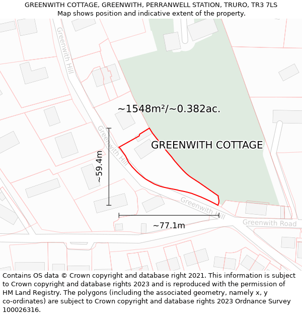GREENWITH COTTAGE, GREENWITH, PERRANWELL STATION, TRURO, TR3 7LS: Plot and title map