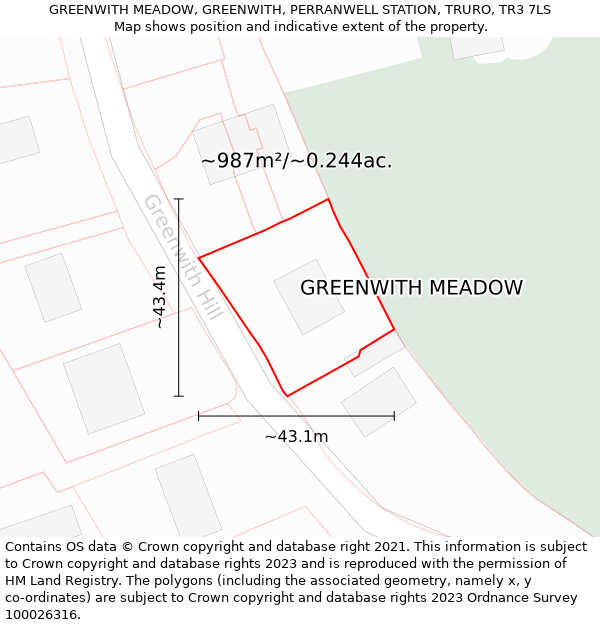 GREENWITH MEADOW, GREENWITH, PERRANWELL STATION, TRURO, TR3 7LS: Plot and title map
