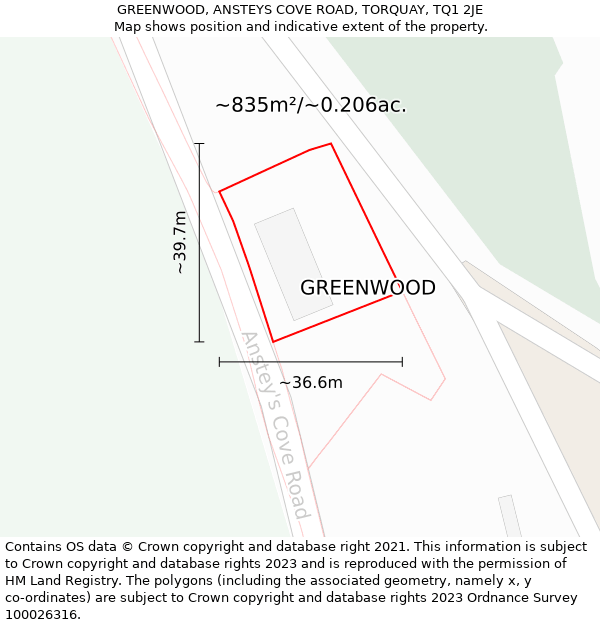 GREENWOOD, ANSTEYS COVE ROAD, TORQUAY, TQ1 2JE: Plot and title map