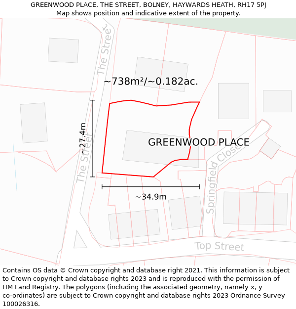 GREENWOOD PLACE, THE STREET, BOLNEY, HAYWARDS HEATH, RH17 5PJ: Plot and title map