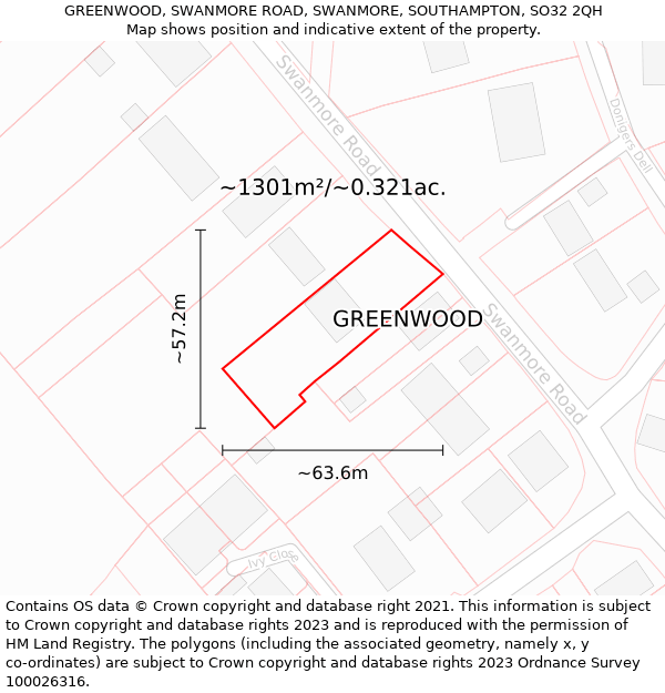 GREENWOOD, SWANMORE ROAD, SWANMORE, SOUTHAMPTON, SO32 2QH: Plot and title map
