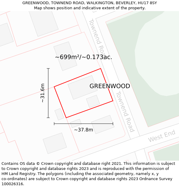 GREENWOOD, TOWNEND ROAD, WALKINGTON, BEVERLEY, HU17 8SY: Plot and title map