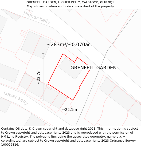 GRENFELL GARDEN, HIGHER KELLY, CALSTOCK, PL18 9QZ: Plot and title map