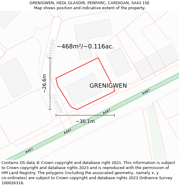 GRENIGWEN, HEOL GLASDIR, PENPARC, CARDIGAN, SA43 1SE: Plot and title map