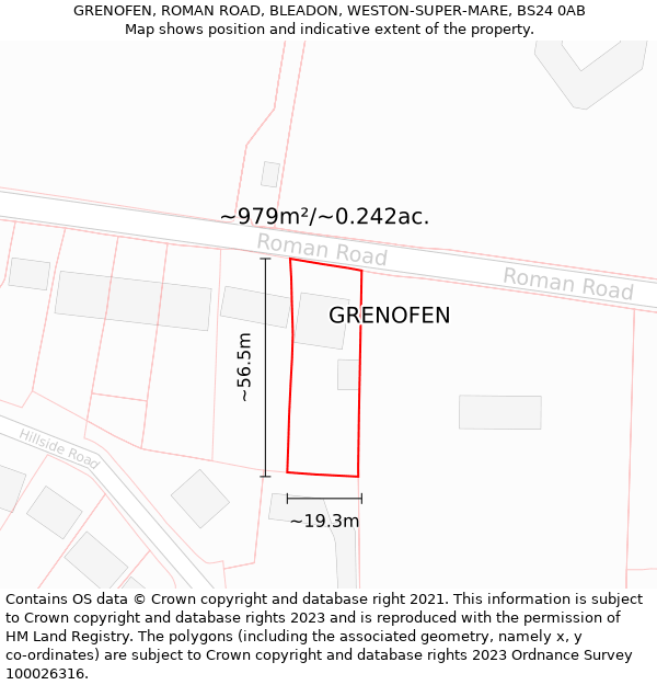 GRENOFEN, ROMAN ROAD, BLEADON, WESTON-SUPER-MARE, BS24 0AB: Plot and title map