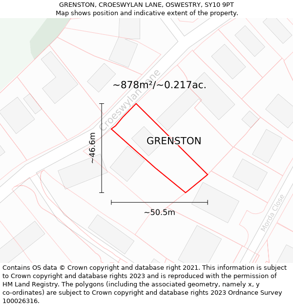 GRENSTON, CROESWYLAN LANE, OSWESTRY, SY10 9PT: Plot and title map