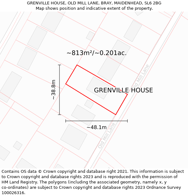 GRENVILLE HOUSE, OLD MILL LANE, BRAY, MAIDENHEAD, SL6 2BG: Plot and title map