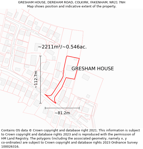 GRESHAM HOUSE, DEREHAM ROAD, COLKIRK, FAKENHAM, NR21 7NH: Plot and title map