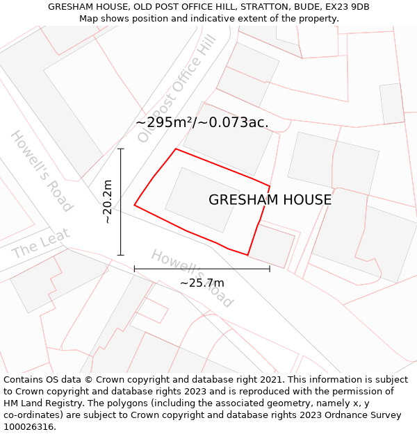 GRESHAM HOUSE, OLD POST OFFICE HILL, STRATTON, BUDE, EX23 9DB: Plot and title map